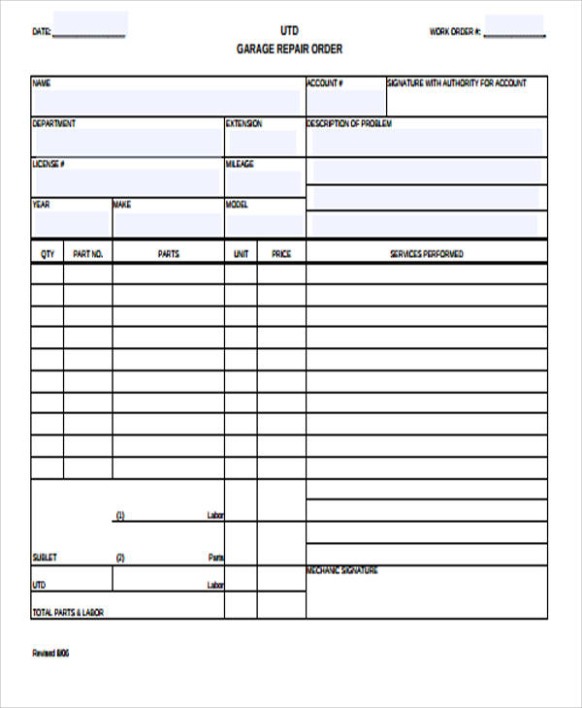 Free Custom Maintenance Work Order Form Template Pdf