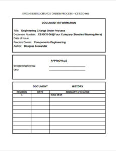 Free Editable Engineering Change Order Form Template Excel Sample