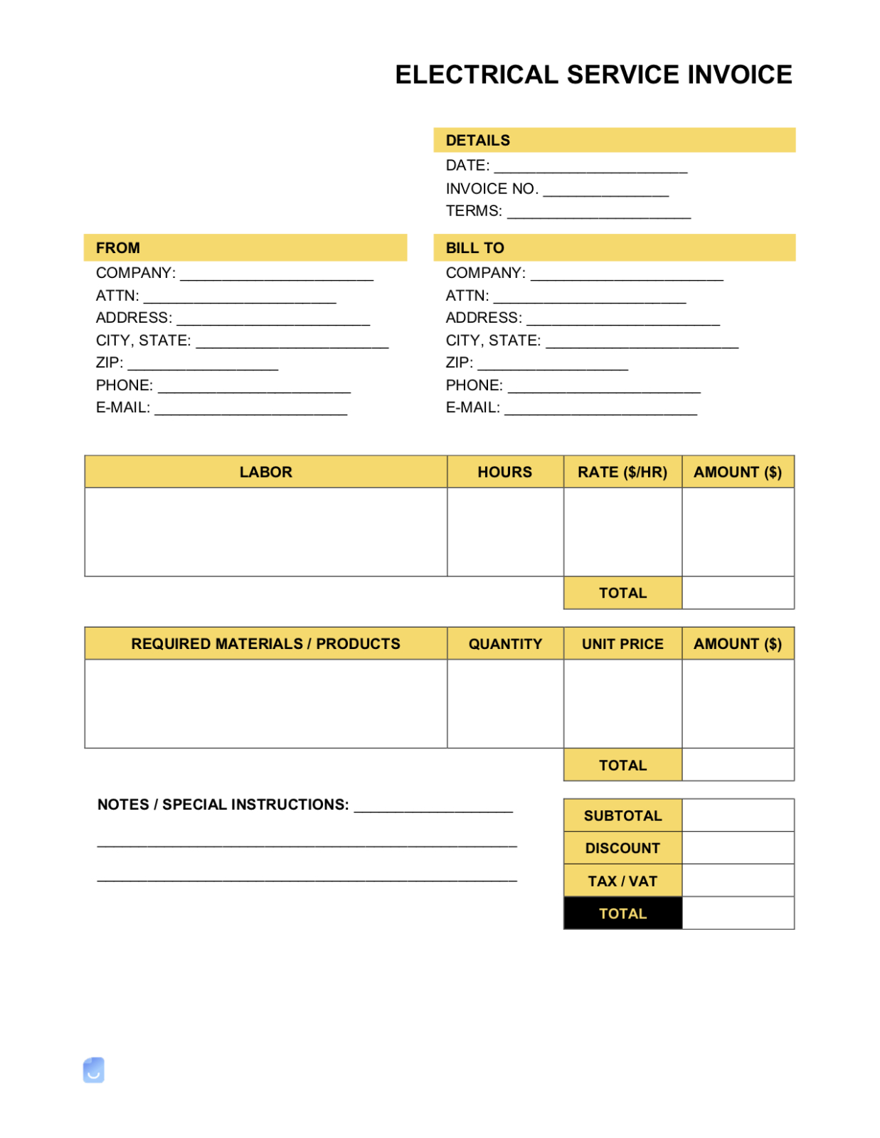 Free  Electrician Electrical Work Order Template Excel Example