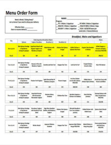 Free  Fast Food Order Form Template Excel Sample