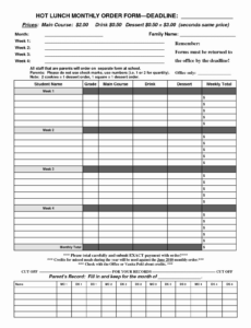 Free  Lunch Menu Order Form Template Excel Example