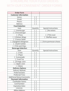 Free Printable Fast Food Order Form Template Pdf