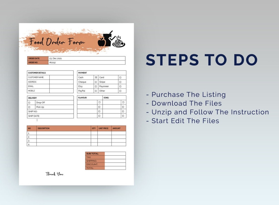 Free Printable Fast Food Order Form Template  Sample