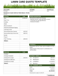 Free Printable Lawn Care Work Order Template Excel