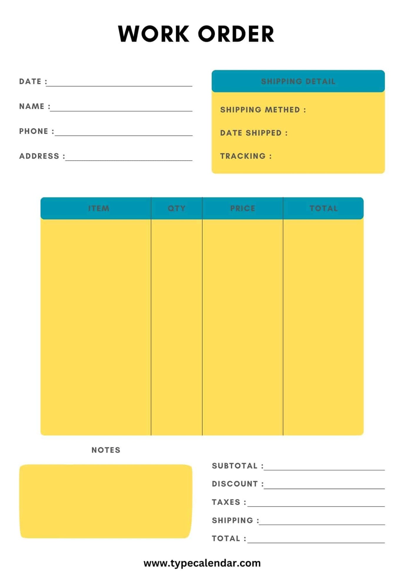 Free Printable Lawn Care Work Order Template