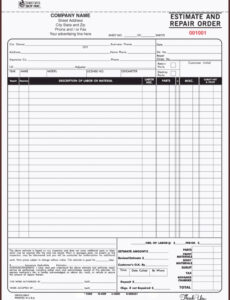 Free Printable Mechanic Work Order Form Template Word Example