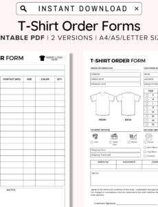 Generic T Shirt Order Form Template Pdf