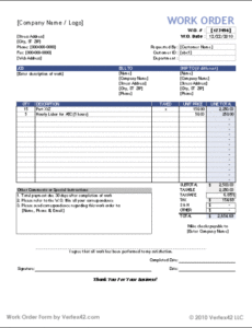 Maintenance Work Order Form Template