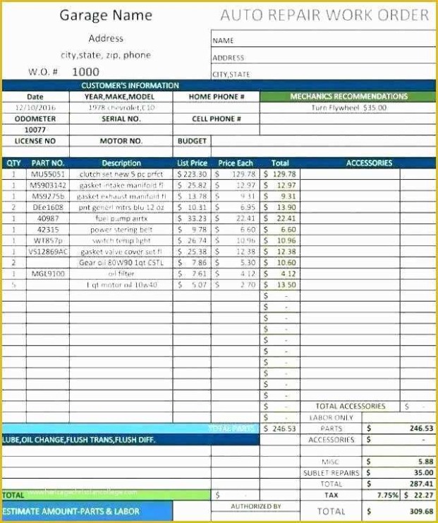 Printable Construction Material Order Form Template Excel Example