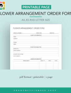 Printable Flower Shop Order Form Template Pdf