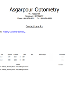 Custom Contact Lens Order Form Template Excel