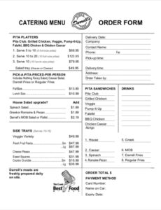 Editable Online Food Order Form Template  Example