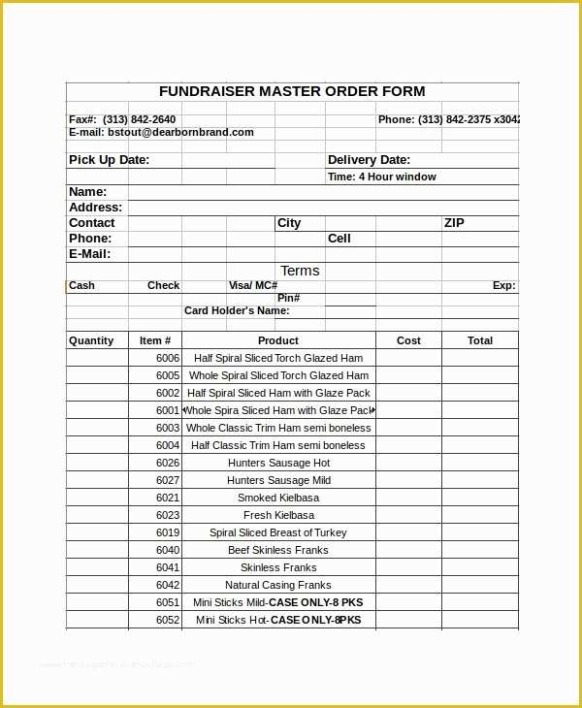 Editable Online Food Order Form Template Excel Sample