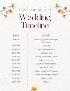 Editable Wedding Ceremony Order Of Events Template Excel Sample