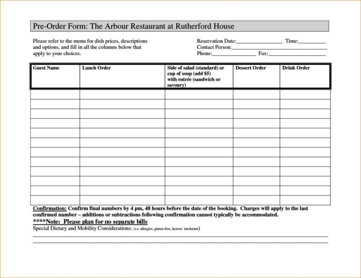 Free Custom Online Food Order Form Template Pdf Sample