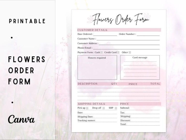 Free Custom Wedding Flower Order Form Template Doc Sample