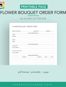 Free Custom Wedding Flower Order Form Template Excel