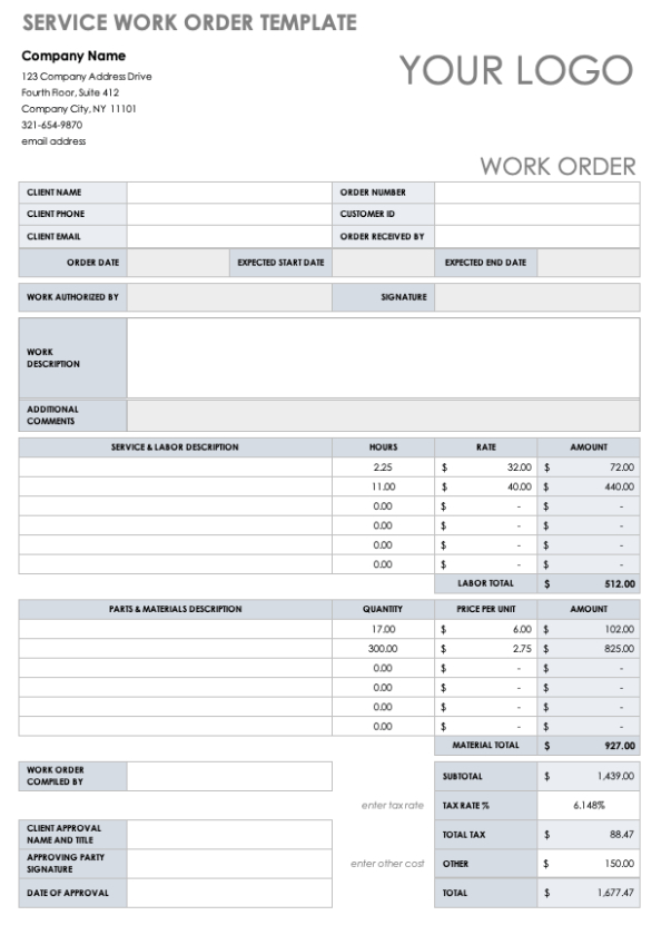 Free Editable Carpet Cleaning Work Order Template  Sample