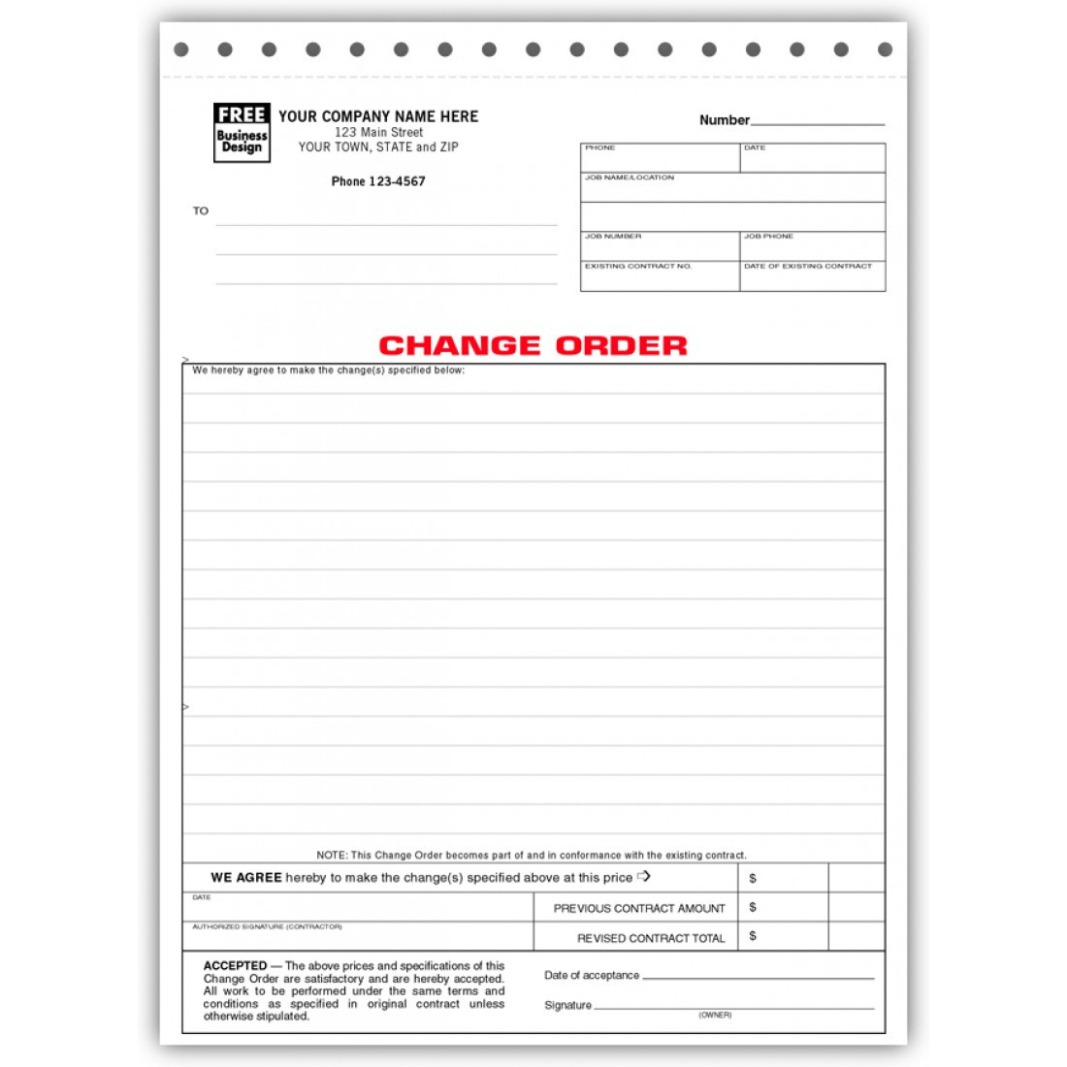 Free Editable Contractor Change Order Form Template Doc Sample