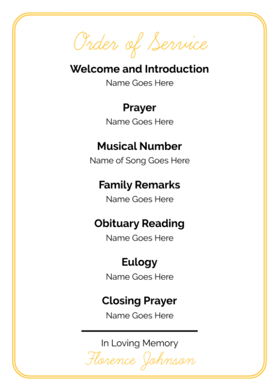 Free  Methodist Funeral Order Of Service Template Word