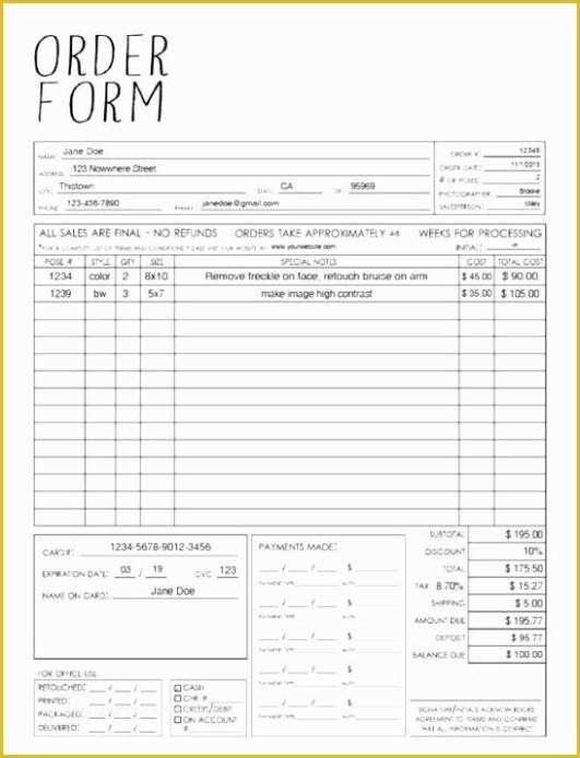 Sports Photography Order Form Template Doc Example