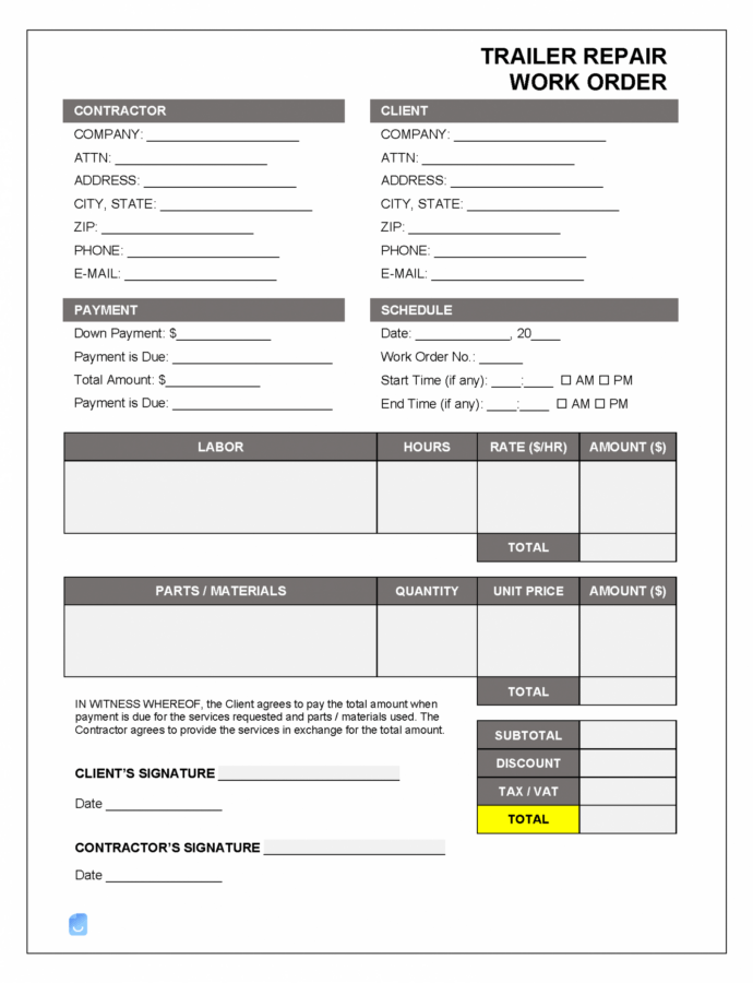 Computer Repair Order Form Template